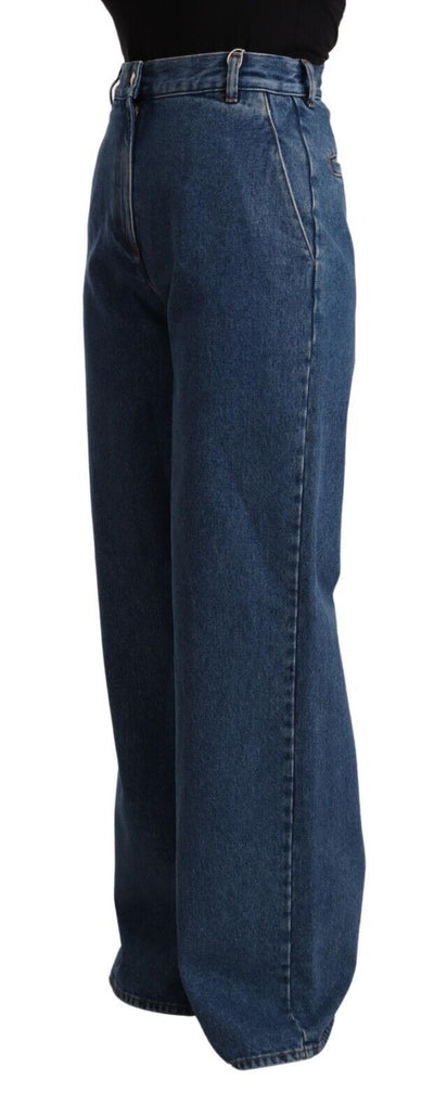 Blue Cotton High Waist Wide Leg Boot Cut Denim Jeans