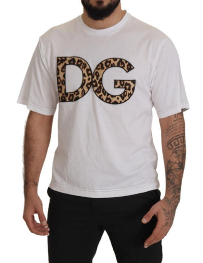 White DG Leopard Logo Crewneck  T-shirt