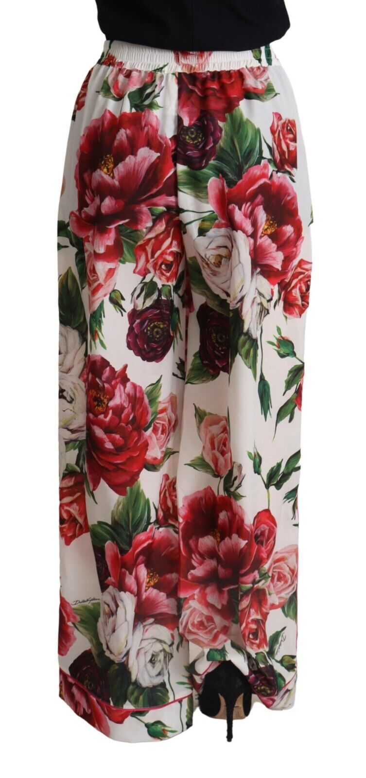 White Floral Print Mid Waist Wide Leg Pants