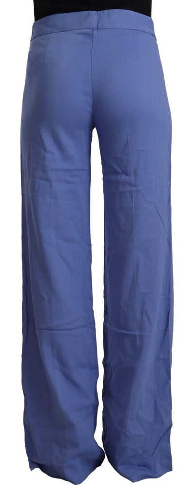 Blue High Waist Viscose Straight Wide Leg Pants