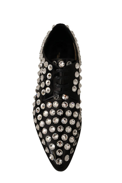 Black Leather Crystals Lace Up Formal Shoes