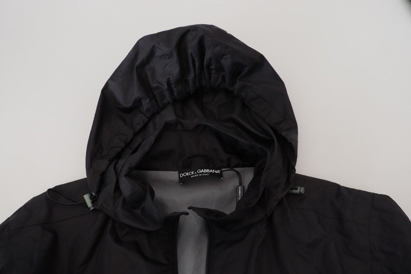 Black Printed Nylon Hooded Bomber Jacket