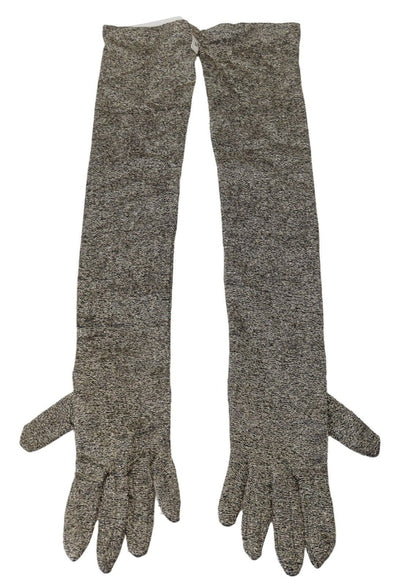 Gray Glittered Elbow Length Mitten Silk Gloves