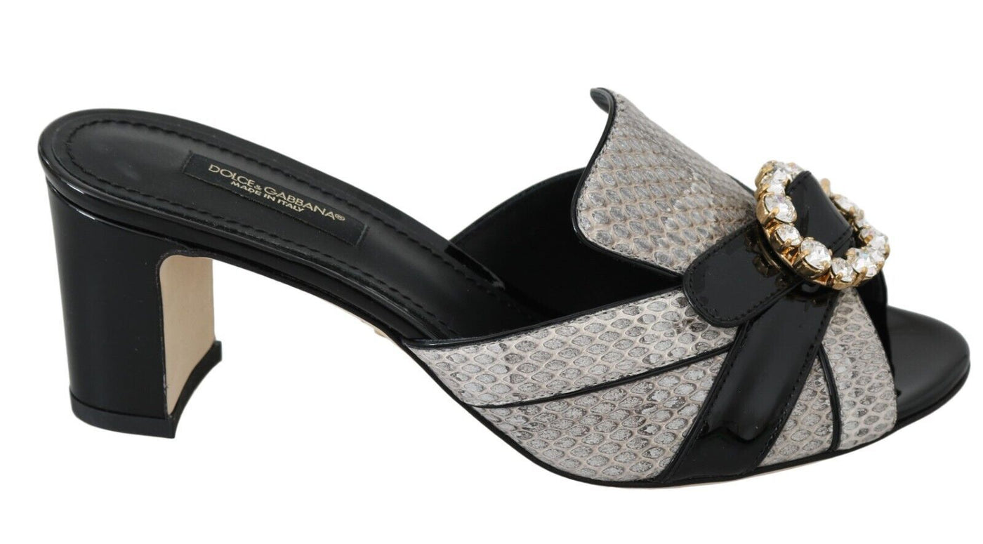 Black Gray Exotic Leather Crystals Sandals Shoes