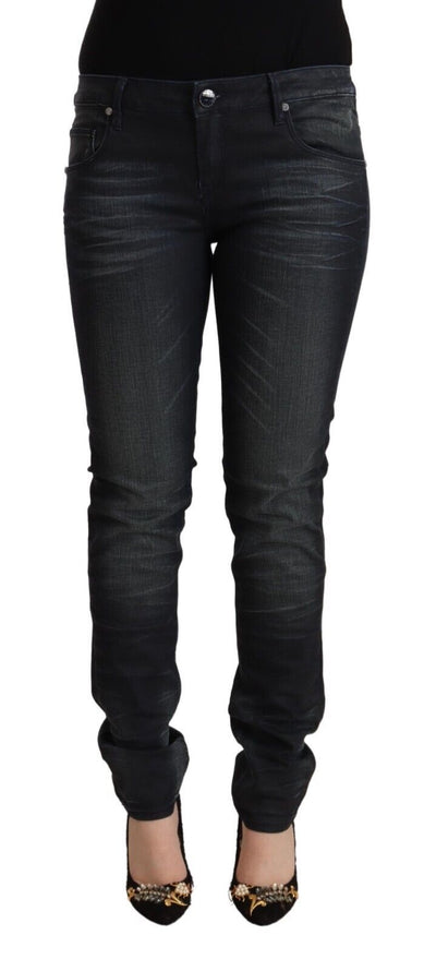 Black Washed Cotton Low Waist Slim Fit Denim Jeans