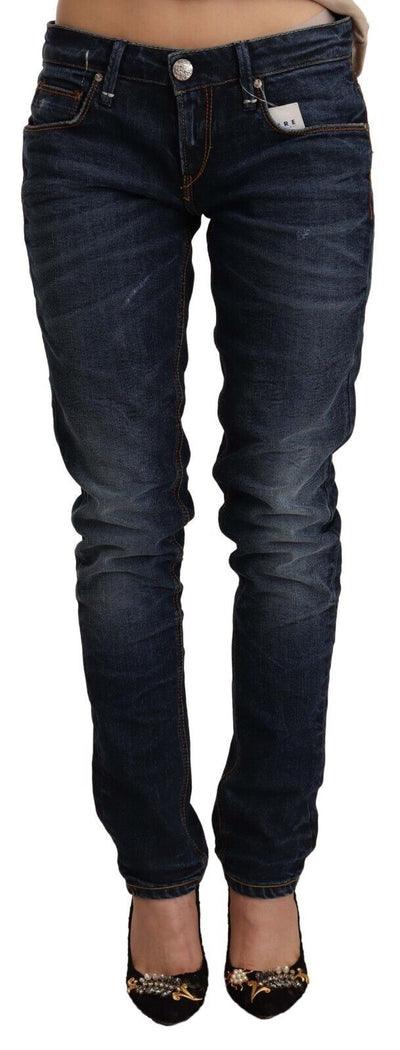 Blue Washed Cotton Low Waist Skinny Denim Jeans