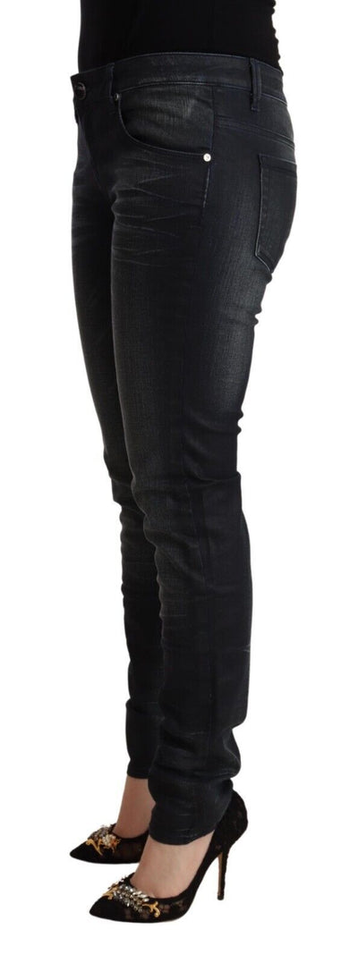 Black Washed Cotton Low Waist Slim Fit Denim Jeans