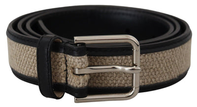 Black Beige Weaved Silver Metal Buckle Belt