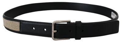 Black Beige Weaved Silver Metal Buckle Belt