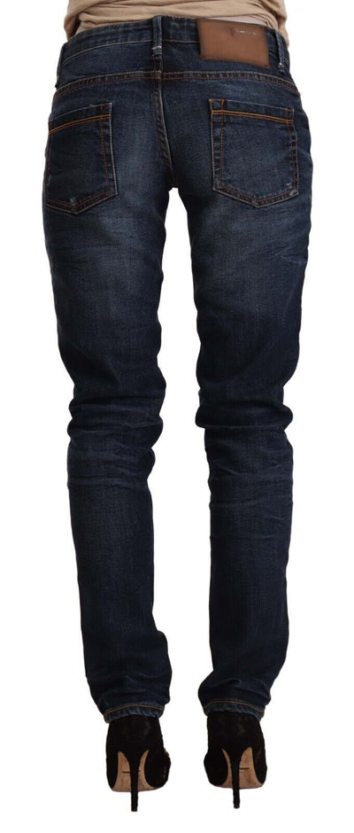 Blue Washed Cotton Low Waist Skinny Denim Jeans