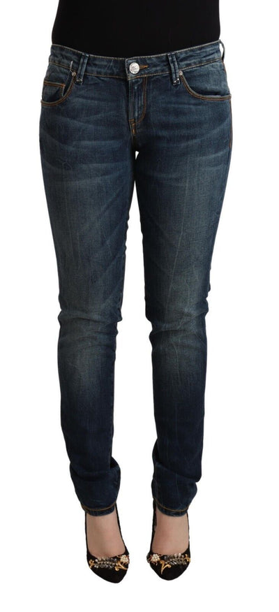 Blue Washed Cotton Low Waist Slim Fit Denim Jeans