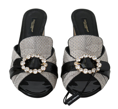 Black Gray Exotic Leather Crystals Sandals Shoes