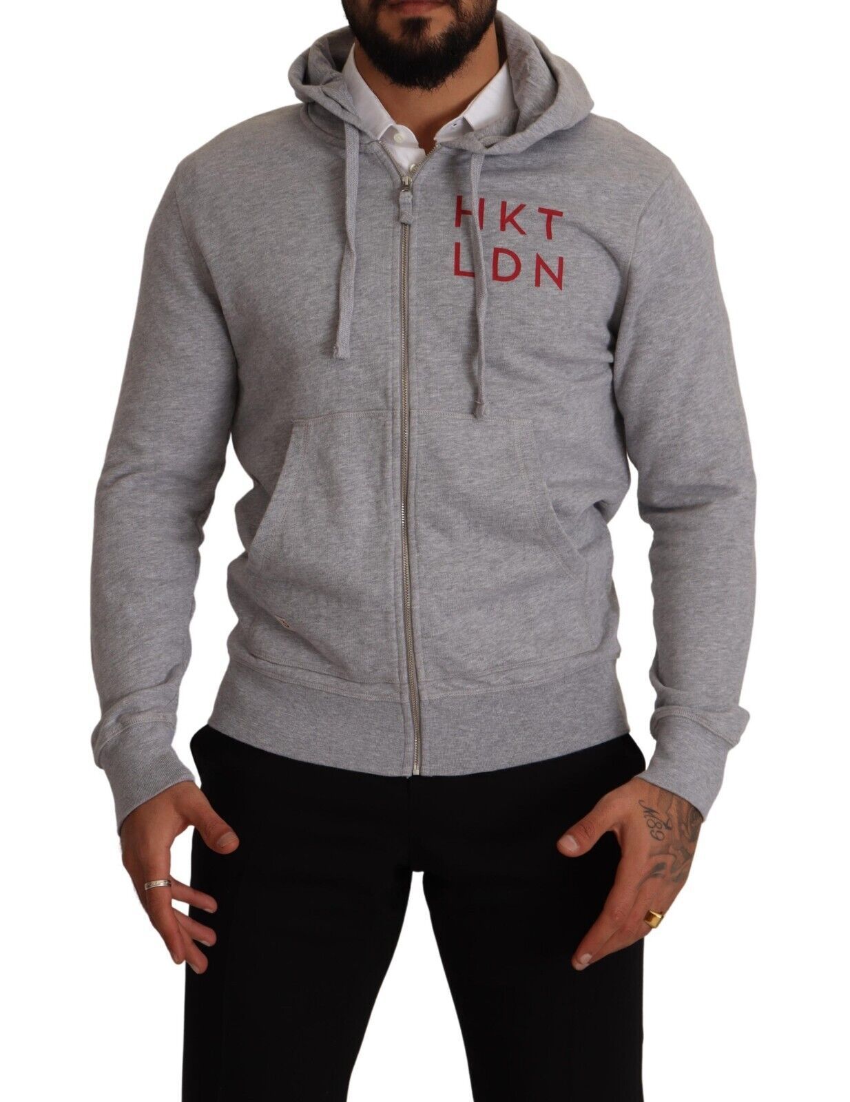 Gray Full Zip Hooded Cotton Sweatshirt Sweater