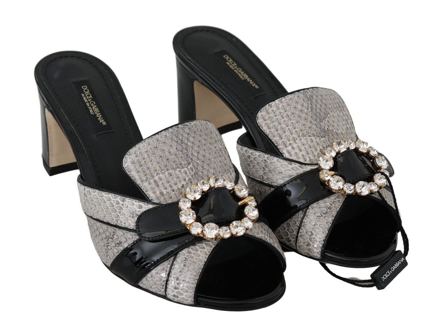 Black Gray Exotic Leather Crystals Sandals Shoes