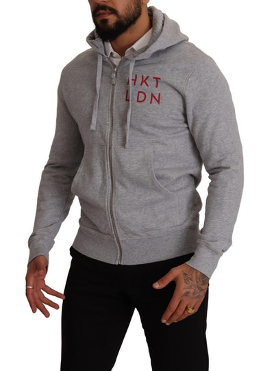 Gray Full Zip Hooded Cotton Sweatshirt Sweater