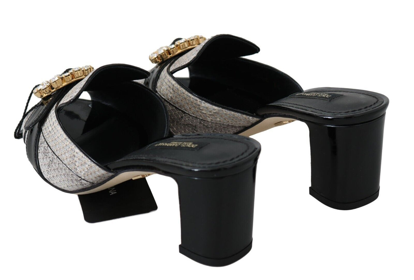 Black Gray Exotic Leather Crystals Sandals Shoes