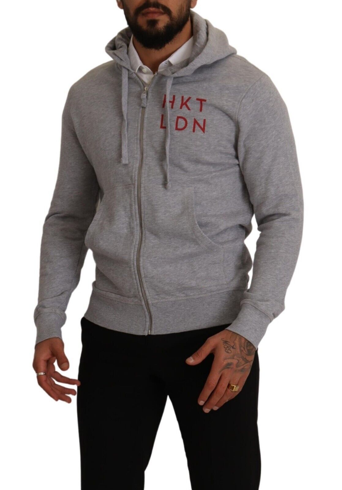 Gray Full Zip Hooded Cotton Sweatshirt Sweater