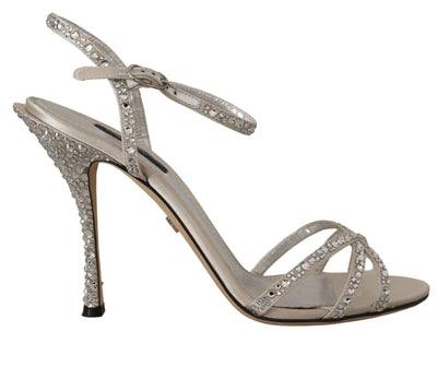 Silver Crystal Covered Ankle Strap Sandals Shoes