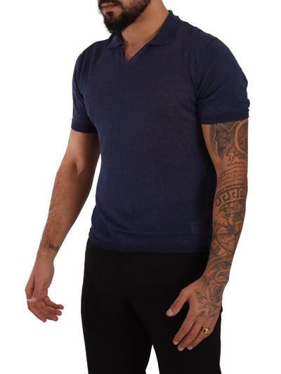 Navy Blue Linen Collared T-shirt