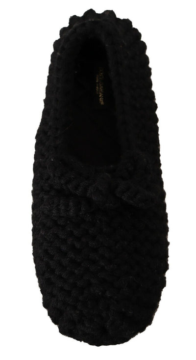 Black Slip On Ballerina Flats Wool Knit Shoes