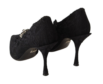 Black Lace Crystals Heels Mary Jane Pumps Shoes