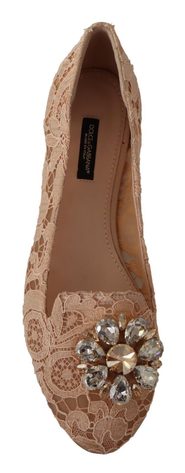 Beige Lace Crystal Ballet Flats Loafers Shoes