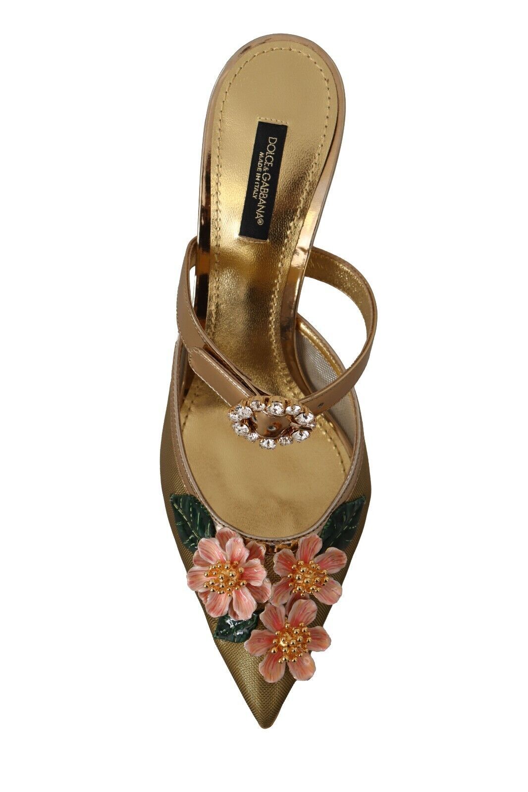 Gold Crystal Floral Decor Heels Sandals Shoes