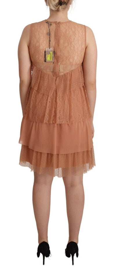 Pink Lace Sleeveless Mini Shift Layered Dress