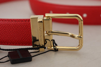 Red Solid Leather Gold Metal Buckle Belt