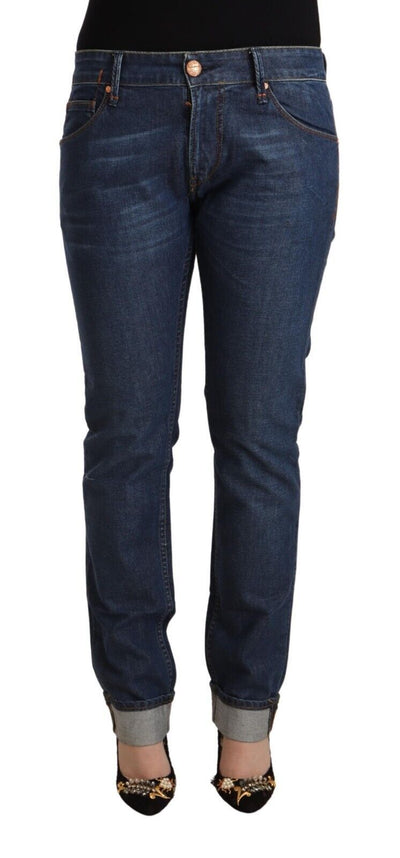 Dark Blue Cotton Slim Fit Folded Hem Denim Jeans