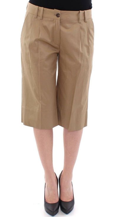 Beige Solid Cotton Shorts Pants