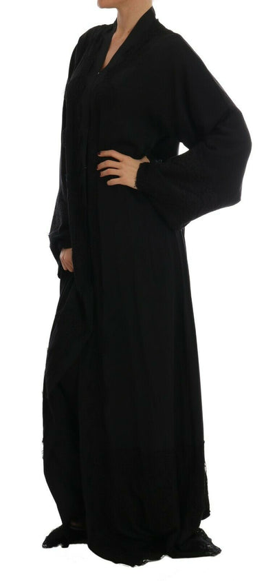 Black Silk Ricamo Kaftan Abaya Dress