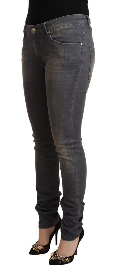 Dark Gray Washed Cotton Denim Skinny Jeans