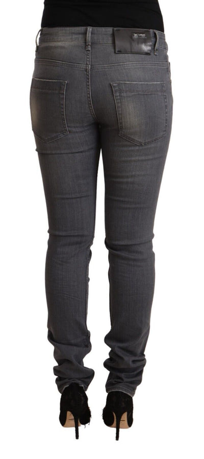 Dark Gray Washed Cotton Denim Skinny Jeans