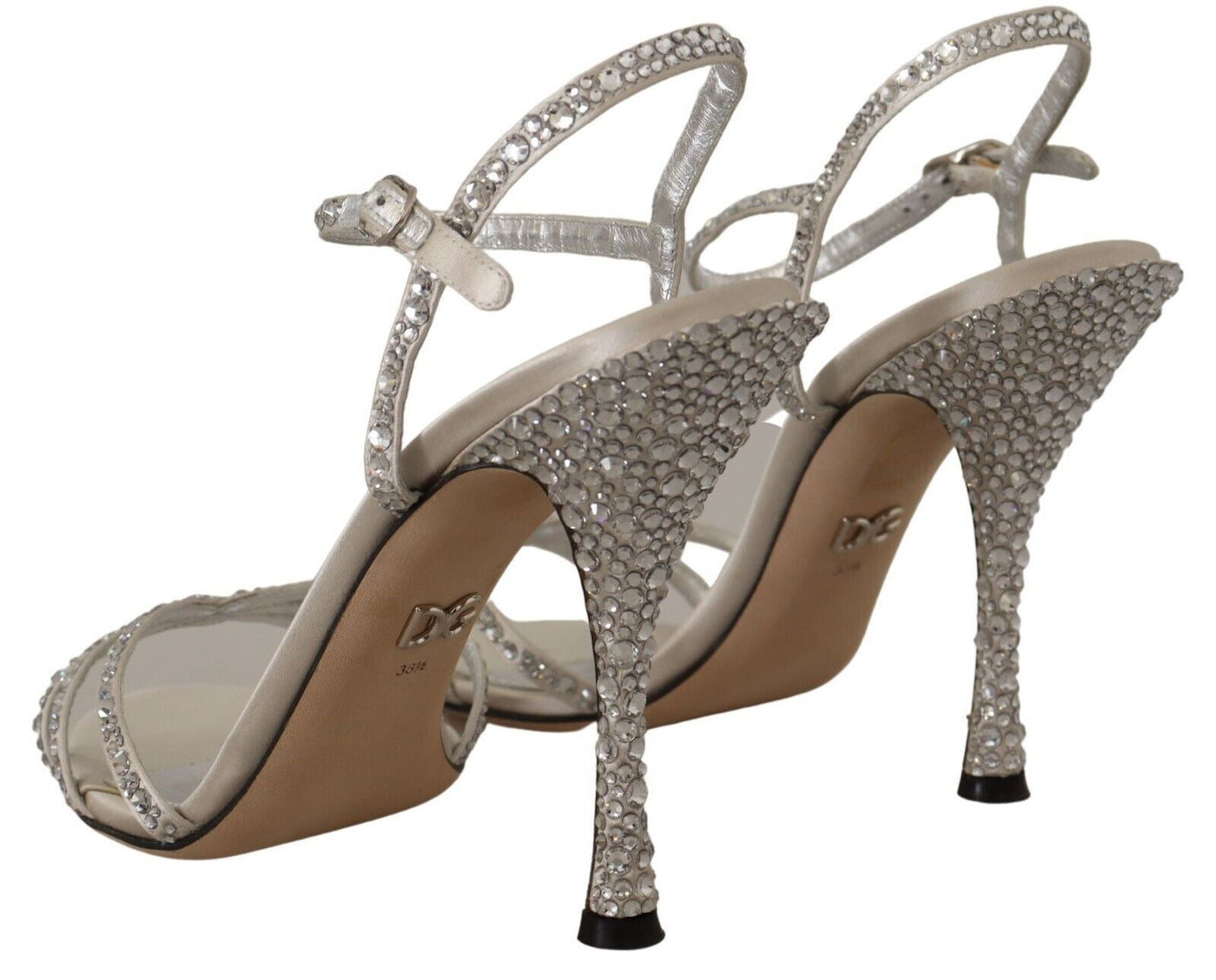 Silver Crystal Covered Ankle Strap Sandals Shoes