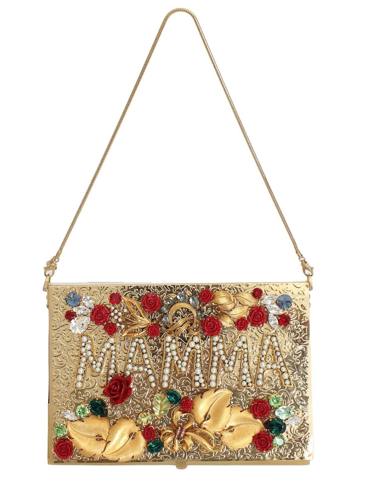 Gold Brass Crystal MAMMA Rose Evening Box Bag