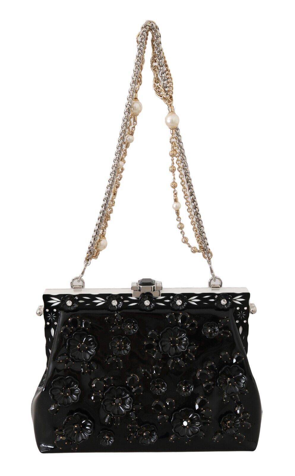 Black Floral Crystal Rubber VANDA Shoulder Bag