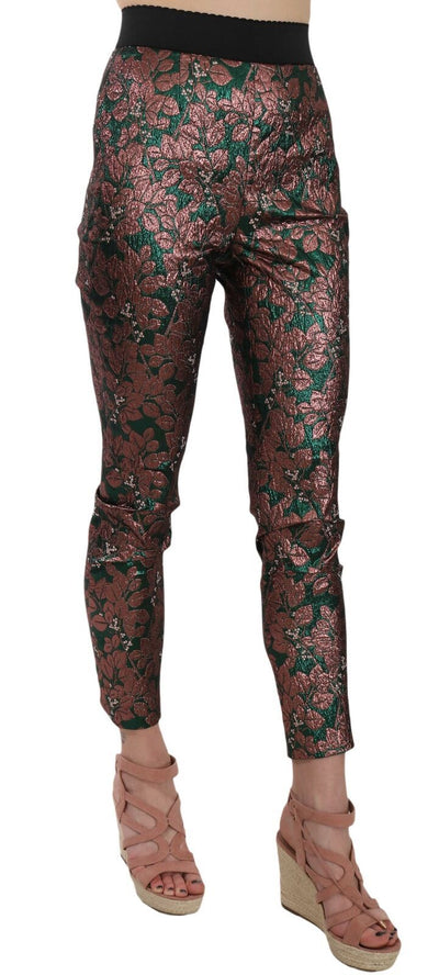 Multicolor Iridescent Brocade Jacquard Trousers Crop Pants