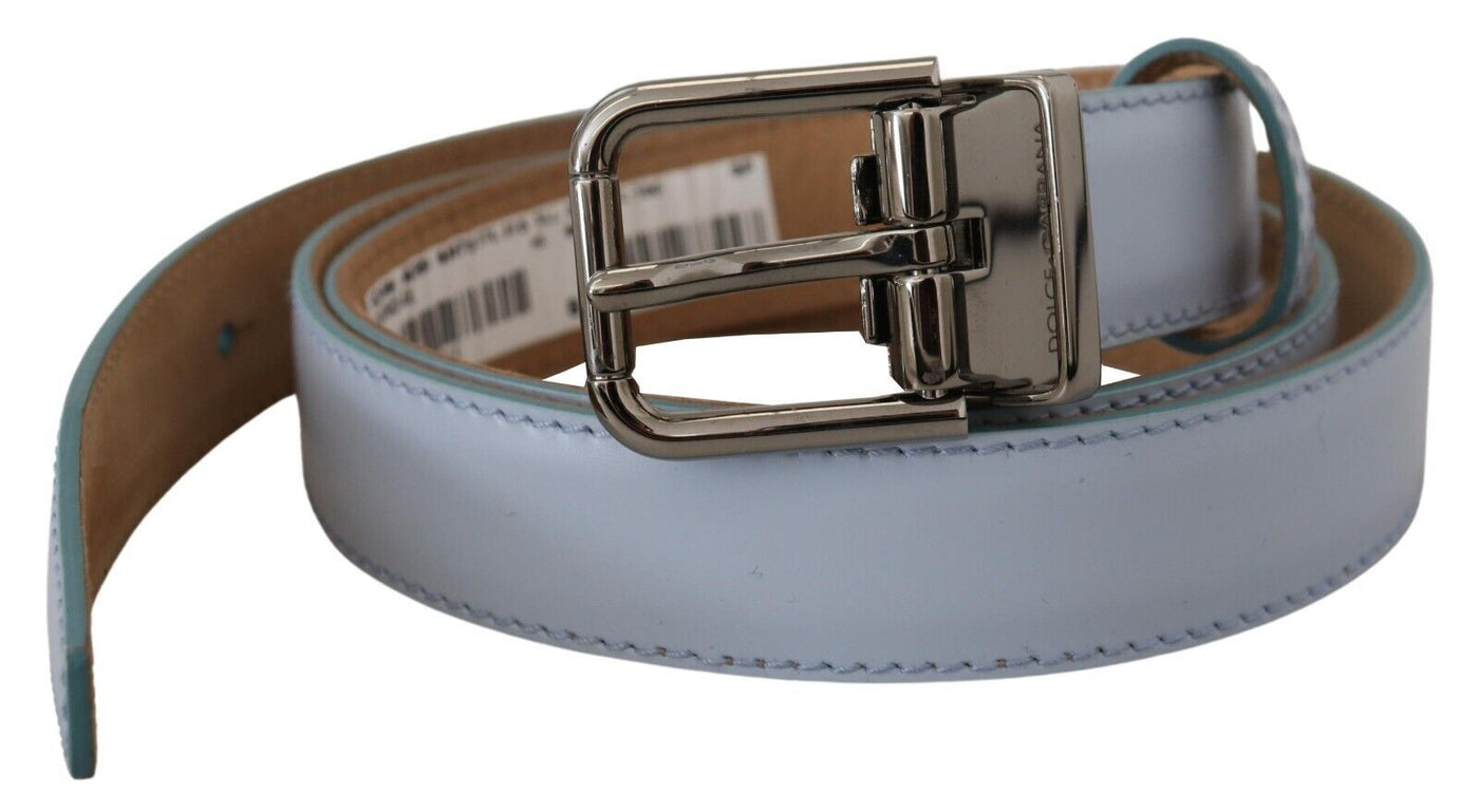 Light Blue Leather Silver Tone Metal Buckle Belt