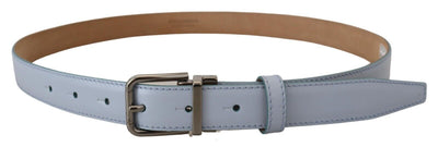 Light Blue Leather Silver Tone Metal Buckle Belt