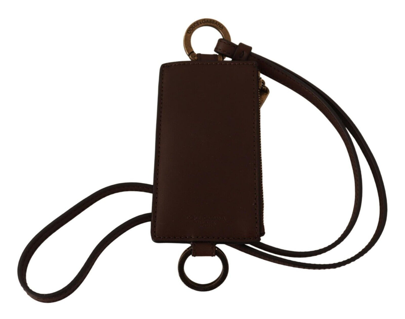 Brown Lanyard Leather Men Card Holder Coin Slot Wallet