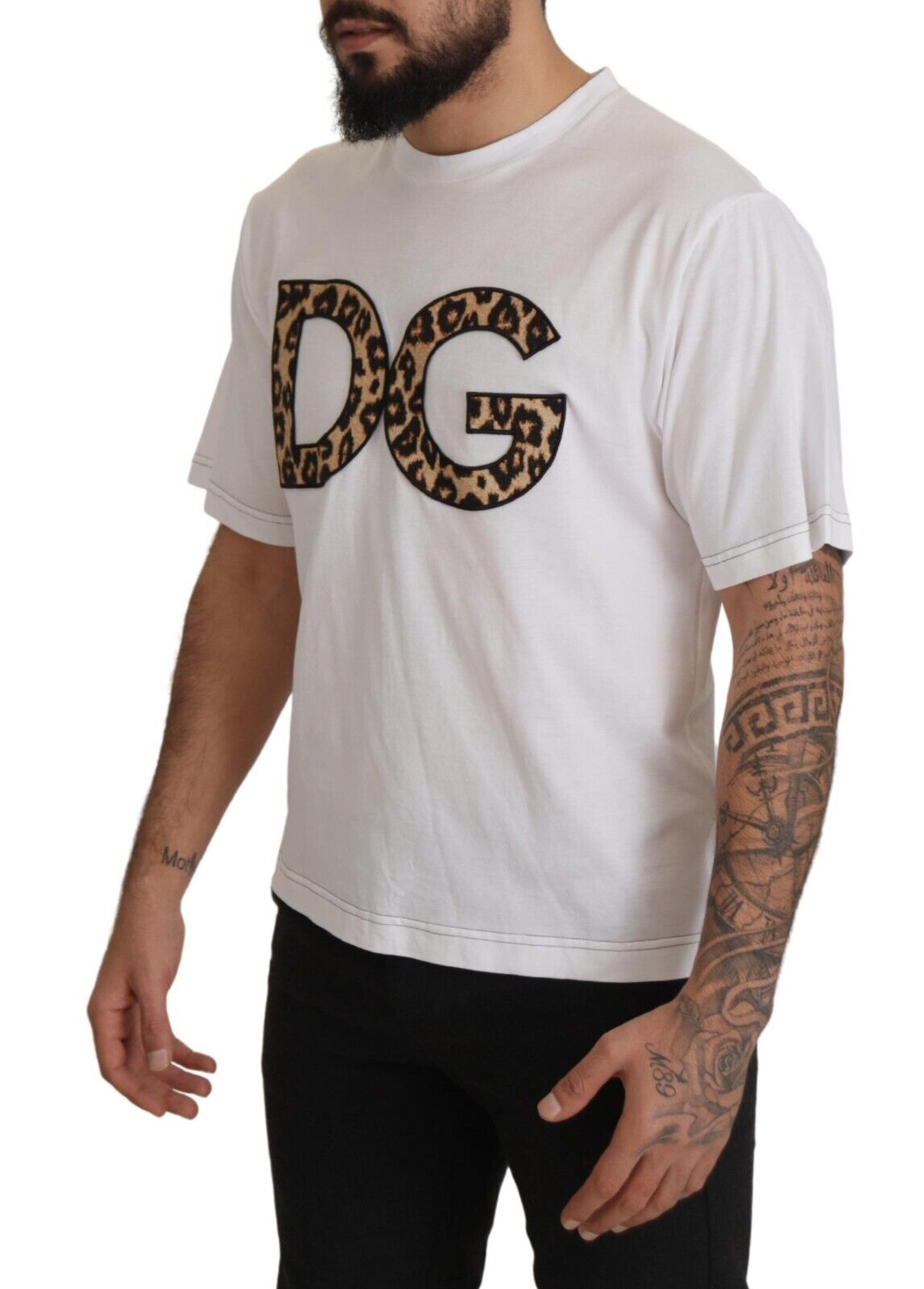 White DG Leopard Logo Crewneck  T-shirt