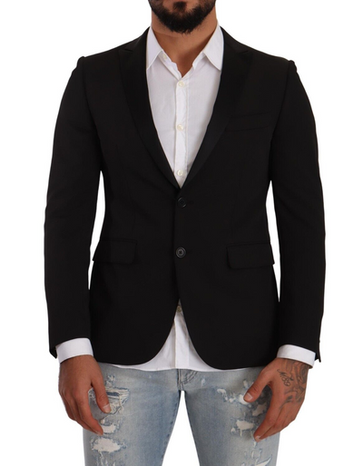 Black Single Breasted Slim Fit Two Button Blazer