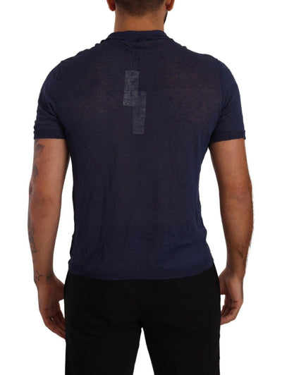 Navy Blue Linen Collared T-shirt