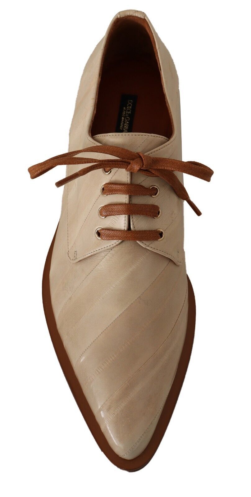 White Eel Leather Lace Up Formal Flats Shoes