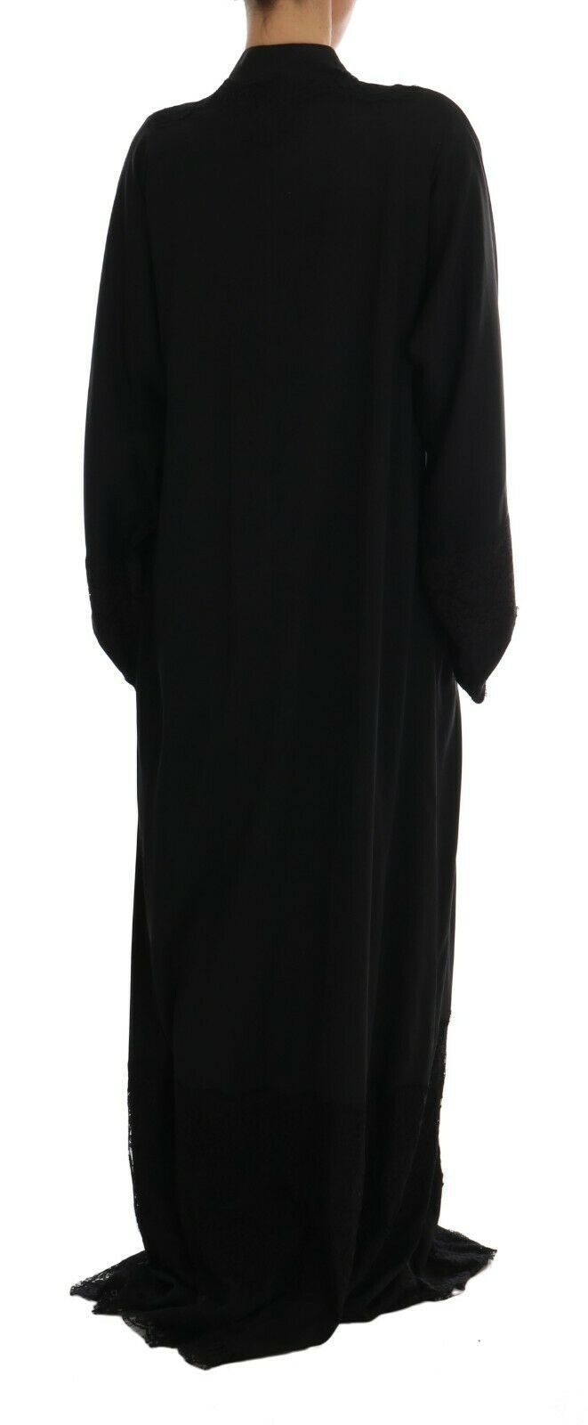 Black Silk Ricamo Kaftan Abaya Dress