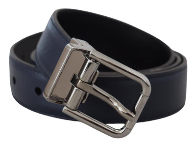 Blue Calf Leather Silver Tone Metal Buckle Belt