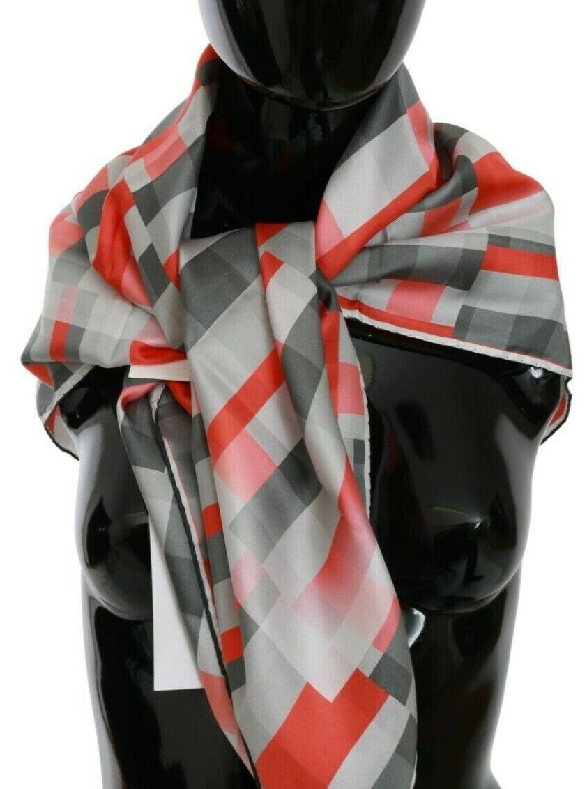 Gray Red Silk Shawl Foulard Wrap  Scarf