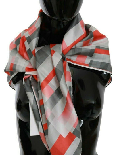 Gray Red Silk Shawl Foulard Wrap  Scarf