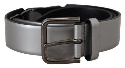 Metallic Silver Leather DG Logo Metal Buckle Belt